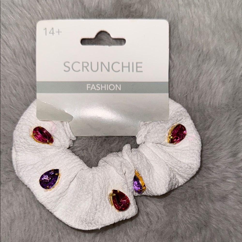 White Scrunchie with Pink and Purple Accents